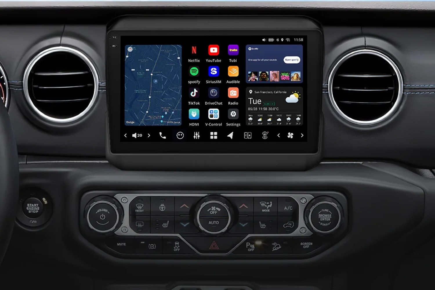 9" Android Radio w/Maestro for 2018-23 Jeep Wrangler